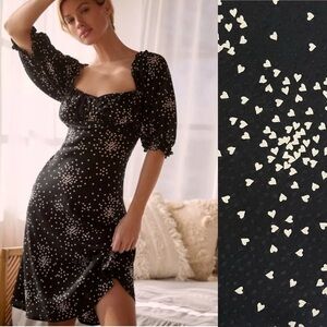 Anthropologie The Juliet Dress Heart Print Black White Love Novelty Large NWT